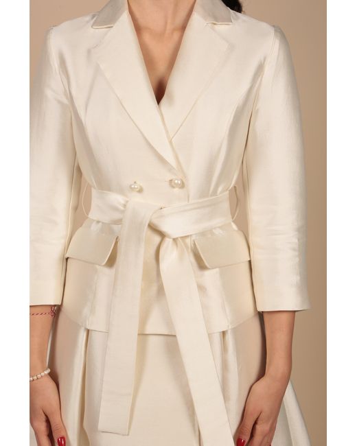 Santinni Natural 'Audrey' 100% Wool & Silk Dress Coat