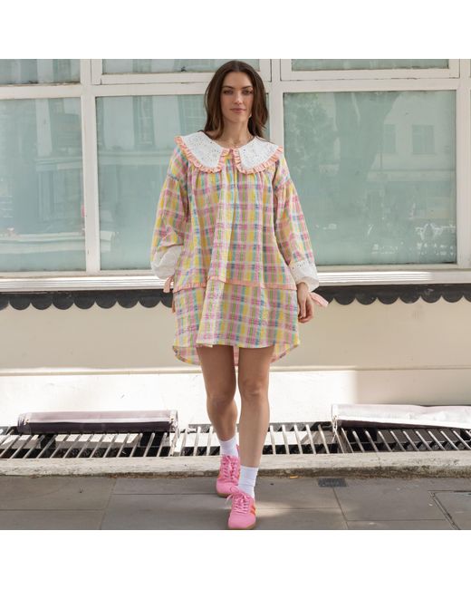 Cara & The Sky Orange Ruby Gingham Collared Balloon Sleeve Mini Dress