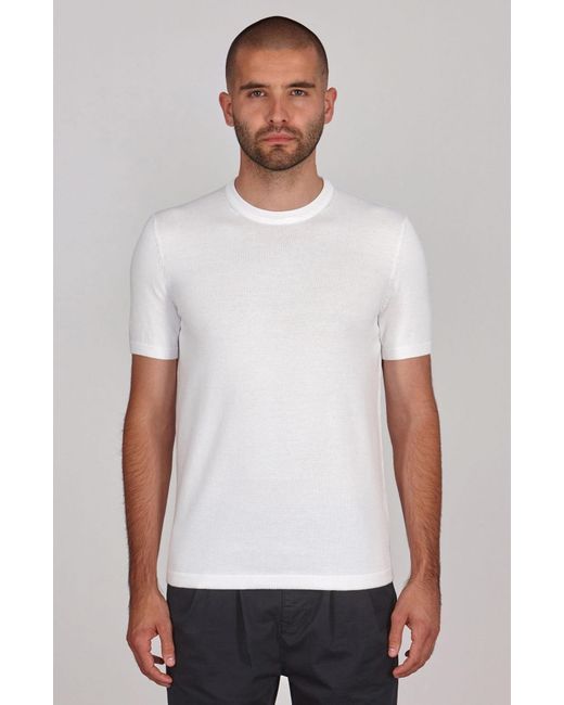 Paul James Knitwear White Midweight Julius Cotton Knitted T-Shirt for men