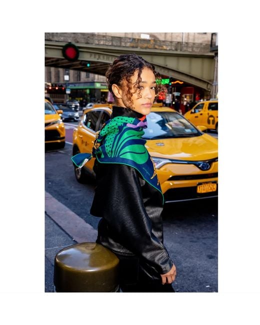 Jessie Zhao New York Green Double Sided Wool Silk Scarf Of Jungle Night