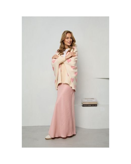 Saachi Pink Heart Ribbed Knit Seashell Cardigan