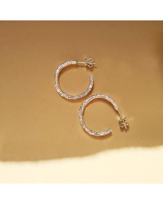 Janus Edinburgh Metallic Sterling Textured Macdui Hoop Earrings