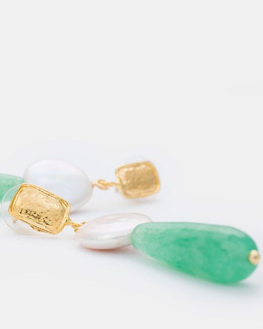 Kybele Studio White Verdant Bliss Earrings With Aventurine & Pearls