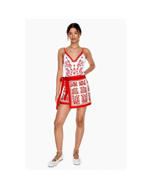 Jessie Zhao New York Red Swim Cover Up Skirt- Coral