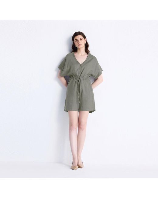 REISTOR Green V Neck Drawstring Romper