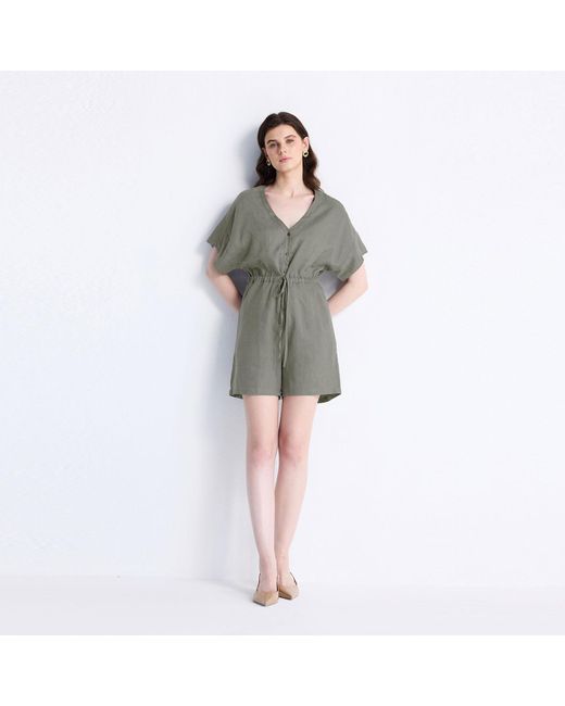 REISTOR Green V Neck Drawstring Romper