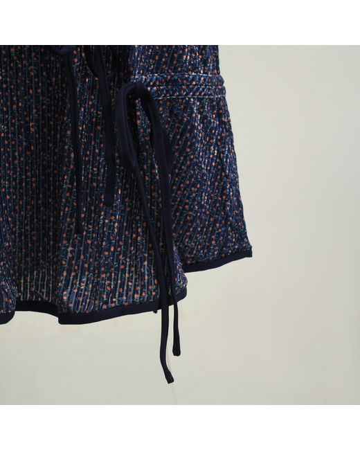 Smart and Joy Blue Trapeze Velvet Skirt With Liberty Print And Satin Bias