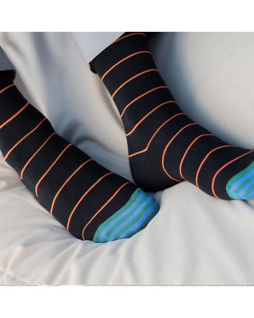 Peper Harow - Made in England Blue Thin Stripe Socks Bundle for men