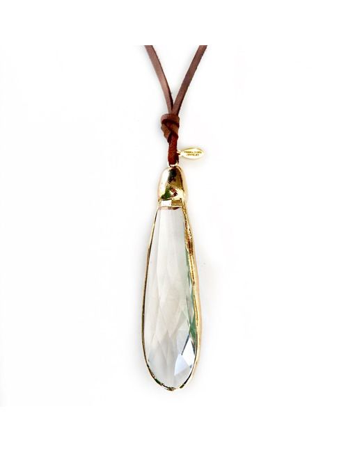 Persia Dona Jewelry Metallic Large Crystal Drop & Leather Necklace