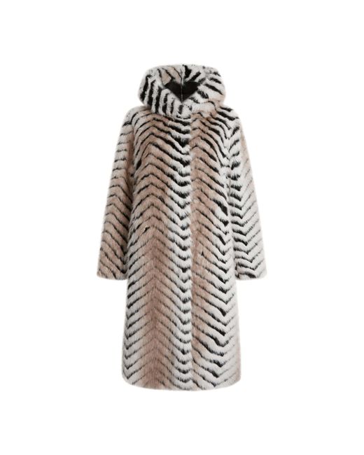 James Lakeland White Faux Fox Belted Long Coat