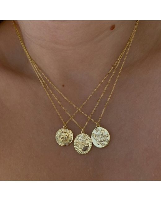 Spero London Metallic Sun Embossed Silhouette Sterling Medal Necklace