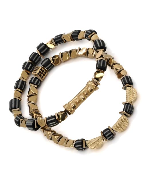 Ebru Jewelry Metallic Mystic Beads Black & Gold Bracelet Set