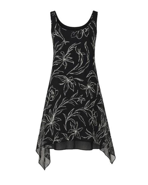 Conquista Black Sleeveless Layer Dress With Net Detail