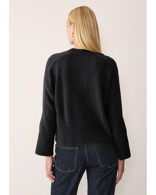 Loop Cashmere Black Ribbed Detail Lofty Crew Sweatshirt