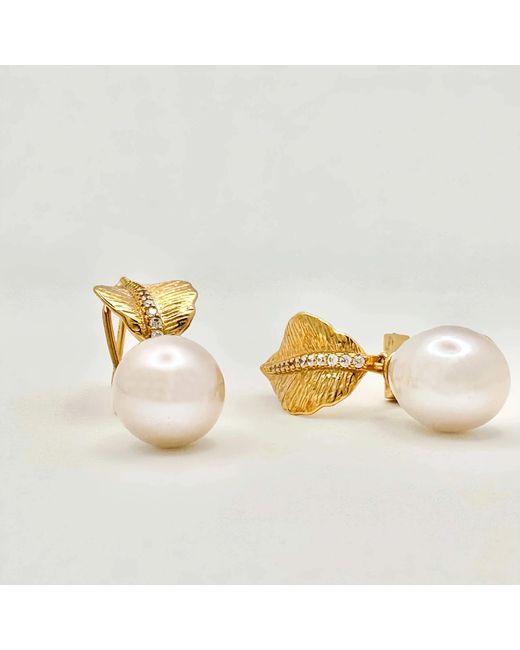 Angel Barocco Metallic Diamond Leaves Baroque Pearl Earrings