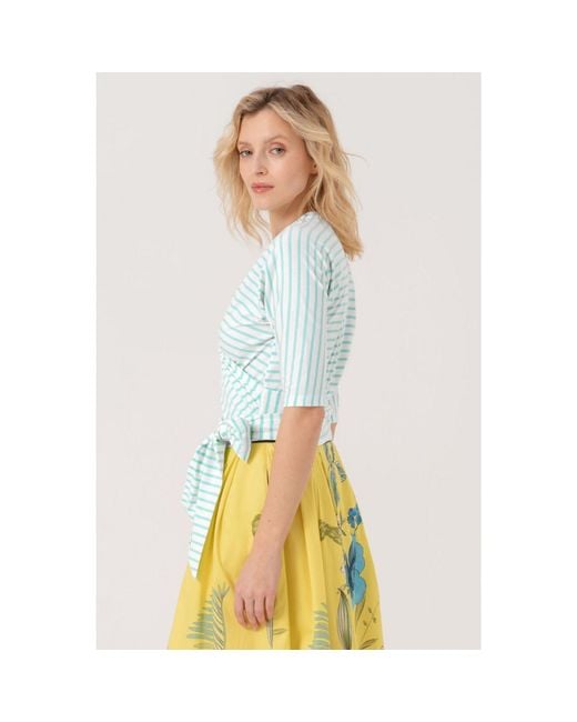 Marianna Déri Blue Mint Cream Striped Wrap Top