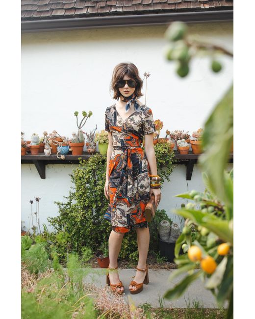 Jennafer Grace Red Paisley Mosaic Wrap Dress