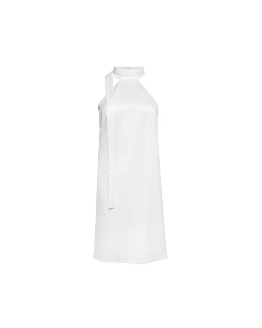 Audrey Vallens White Satin Pussy Bow Mini Dress