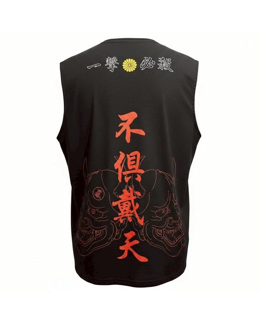 TOKKOU Black Japanese Cotton Sleeveless Top With Hannya Print for men