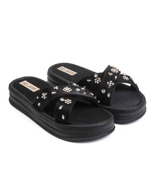 Rettrose Black The Giana Luxury Cross Over Embellished Slides