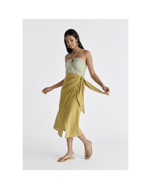 Paisie Yellow Linen Blend Wrap Skirt