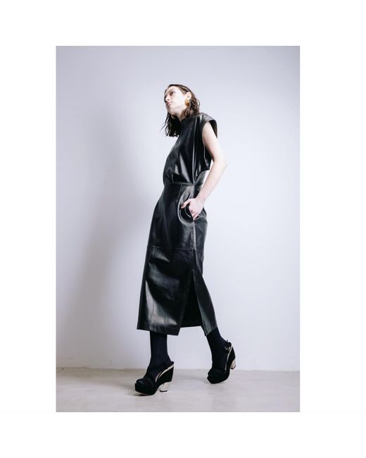 Julia Allert Black Stylish Sleeveless Faux Leather Dress