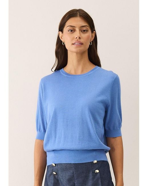 Loop Cashmere Blue Crew Neck Short Sleeve Sweater