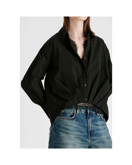 Paisie Black Two-Piece Pleated Waist Shirt Set With Lace Cami Underlay