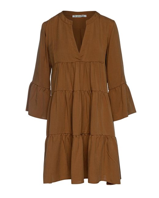 Conquista Brown Chocolate Tencel Gathered Seams Dress