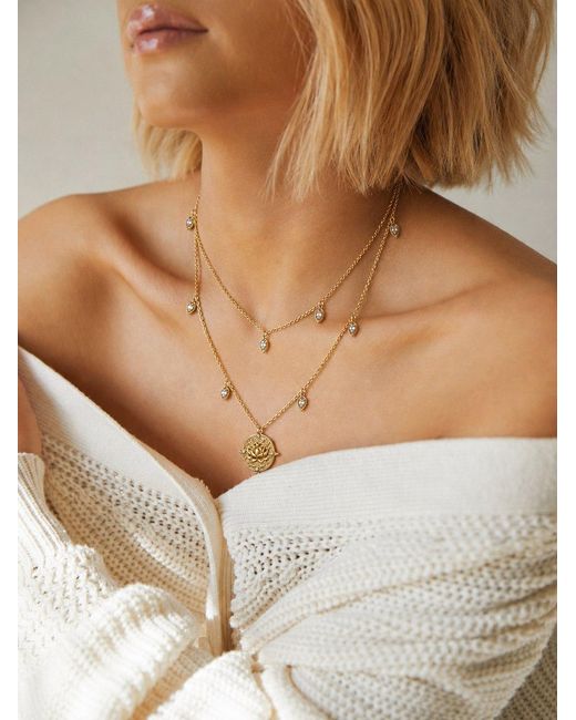 Aurozia Metallic Lotus Within Vermeil Detachable Double Layer Lotus Drop Coin Necklace