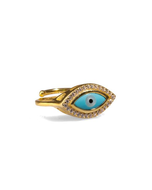 Ebru Jewelry Blue Evil Eye & Diamond Statement Ring