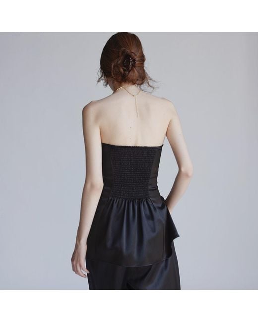 Belsize25 Black Silent Mode Series – Acetate Pearl Satin Draped Bandeau Top