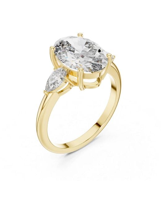 Aya Fine Jewelry White 3.10 Ctw Oval Lab Diamond Three Stone Engagement Ring