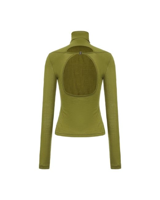 FRONT ROW SHOP Green Open-Back Wool Jersey Top