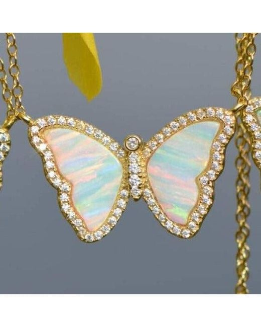 KAMARIA Pink Opal Butterfly Necklace With Stripes