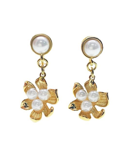 Farra Metallic Freshwater Pearls Floral Charm Earrings