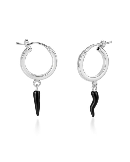 Unaloe Metallic Sterling Hoop Earrings With Horn Pendant – Protective Italian Talisman Jewelry For