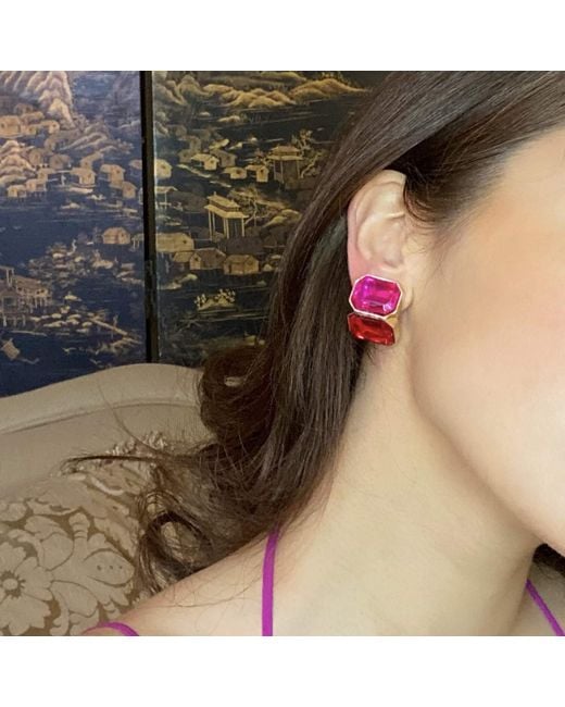 Michael Nash Jewelry Red Clara Fuschia And Ruby Double Stone Clip Earrings
