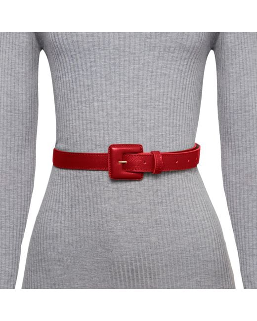 BeltBe Red Mini Square Narrow Leather Belt