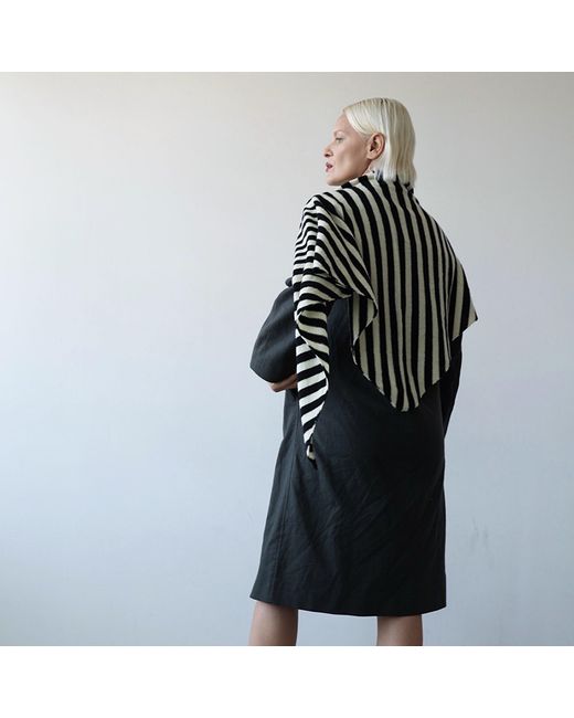 London Atelier Byproduct Black Striped Wool Large Triangle Knitted Scarf