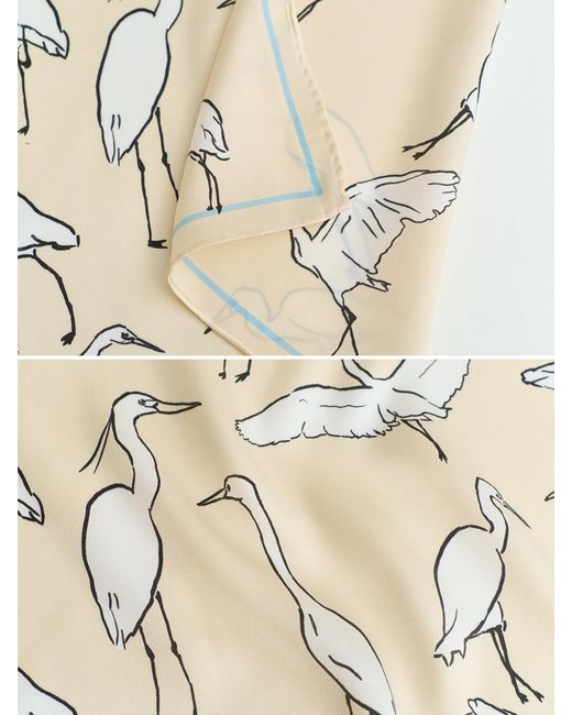 Lost Pattern Natural Little Egret Silk Pocket Square for men