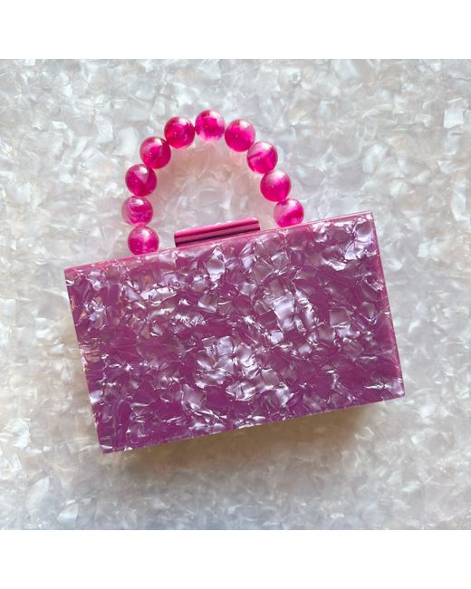 CLOSET REHAB Purple Acrylic Party Box Purse In Electric Grape With Beaded Handle