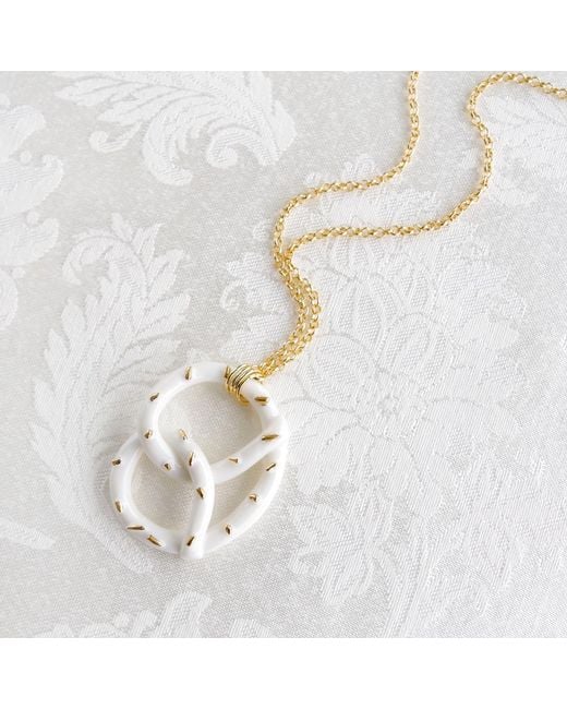 POPORCELAIN Metallic Golden Salted Porcelain Pretzel Pendant Necklace