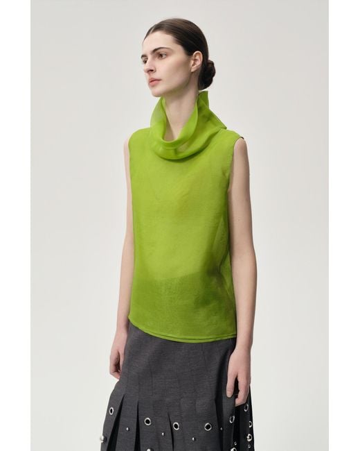 FRONT ROW SHOP Green Silk Organza Turtleneck Top
