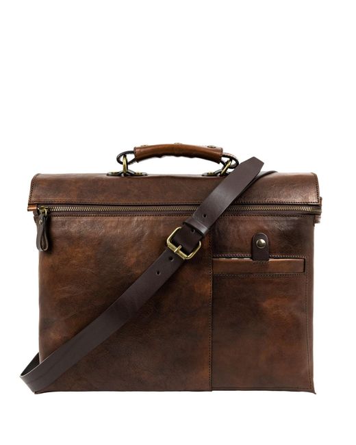 Time Resistance Brown Leather Briefcase Laptop Bag for men