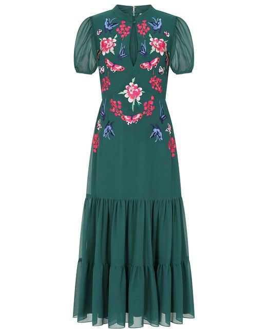 Frock and Frill Green Marella Floral Embroidered Midi Dress