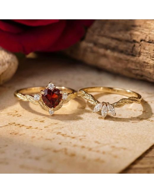 Azura Jewelry New York Metallic Flaming Heart Mozambique Garnet Vermeil Ring Set