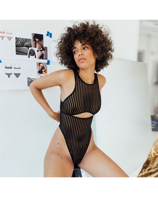 MONIQUE MORIN LINGERIE White Vertigo Cutout Bodysuit Mushroom