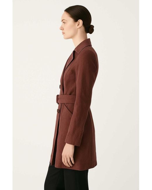 Conquista Red Double-Breasted Belted Trench Jacket