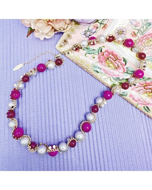 Farra Red Freshwater Pearls With Gemstone Statement Necklace